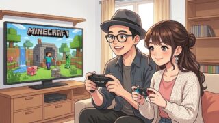 コントローラーを追加して、任天堂スイッチでマインクラフトをする静と葵。