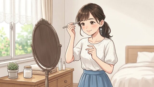 愛用中のオルビス「ペンシルアイブロー N」で、眉を書く葵。