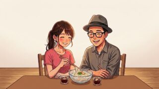 愛用中のやまごの竹箸を使って、素麺を食べる静と葵。