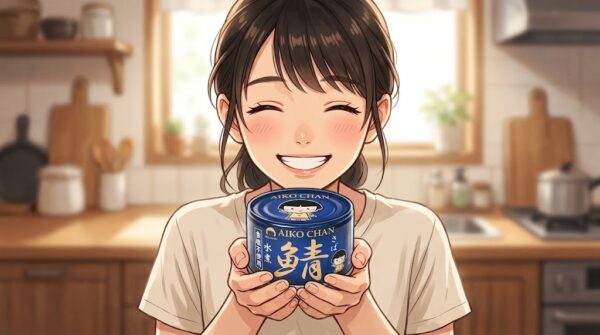 大好きなあいこちゃんの鯖の水煮(食塩不使用)を大事に持つ葵。