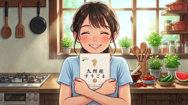 大好きな『まんてん九州産すりごま白』を大事に抱える葵。