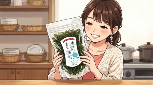 大好きな「漁師のまかない海苔」を持って、微笑む葵