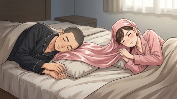 葵のナイトキャップを静が寝返りして、頭で踏んでしまう様子。