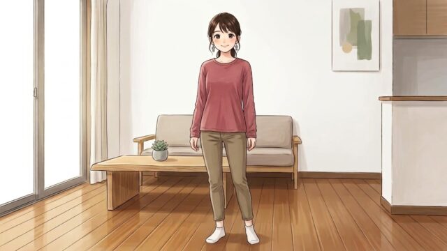 新しく買ったハニーズ「オーガニッククルーTシャツ」を着てみる葵。