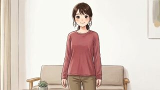 新しく買ったハニーズ「オーガニッククルーTシャツ」を着てみる葵。