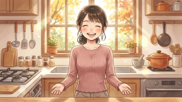 新しく購入した、Honeysメロー使い「テレコTシャツ」のピンクを着てみる葵。