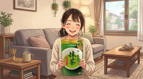 愛用中の「伊藤園 お～いお茶 抹茶 30g」を淹れて、楽しむ葵。