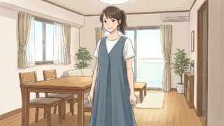 愛用中の「インド綿100%ジャンパースカート」を着て、リラックスする葵。