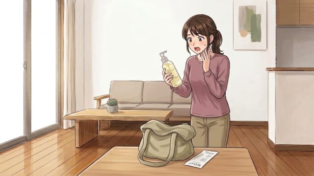 無印良品で、メイク落としを買い間違えた事に気づいた葵。
